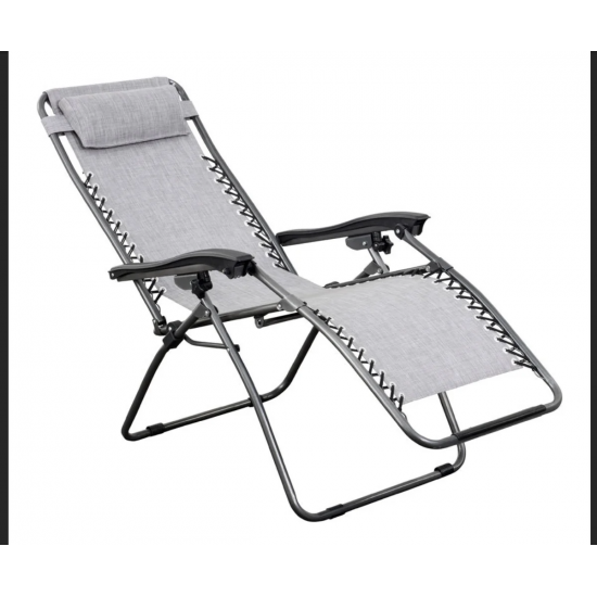 Метален Сгъваем Усилен Шезлонг с подлакътник и възглавница Черен или Сив