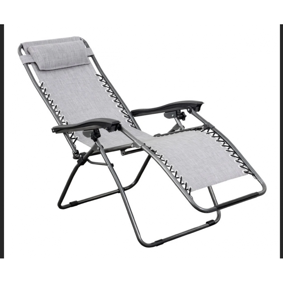 Метален Сгъваем Усилен Шезлонг с подлакътник и възглавница Черен или Сив Метален Сгъваем Усилен Шезлонг с подлакътник и възглавница Черен или Сив