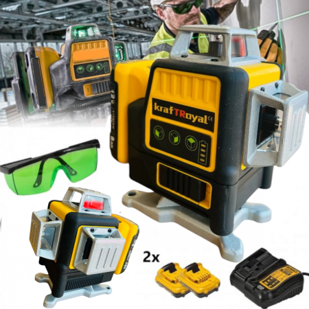 Лазерен Нивелир 4D KRAFT 12 Линии 4Д 12V 8,0AH 4D Магнитна Стойка