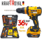  Акумулаторен Безжичен Винтоверт KRAFT ROYAL 36V 8,0AH 2 батерии + 111 части инструменти