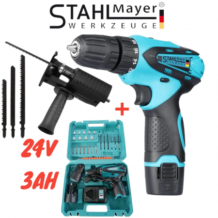 Акумулаторен Винтоверт Двускоростен + Подарък Адаптер Зеге 24V 3,0AH STAHLMAYER