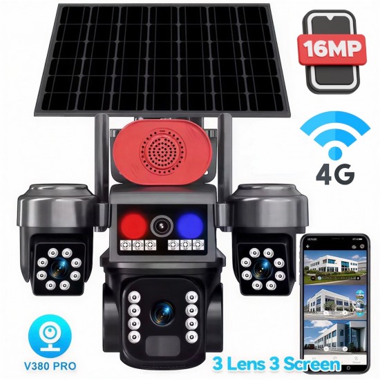 СОЛАРНА ОХРАНИТЕЛНА КАМЕРА SUNVISION – 16 MP, 3 ОБЕКТИВА, АЛАРМА , 4G - SIM карта , МОДЕЛ 28-73