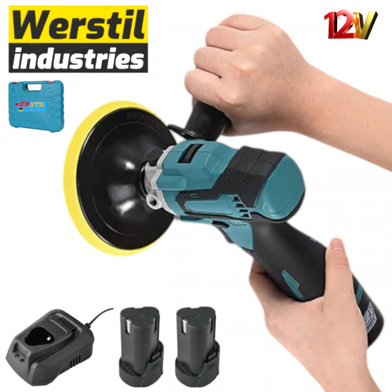 Акумулаторна Полирмашина 12V WERSTIL 125мм Машина за Полиране Безжична с 2 Батерии