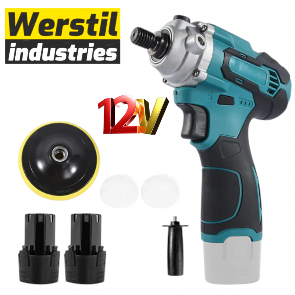 Акумулаторна Полирмашина 12V WERSTIL 125мм Машина за Полиране Безжична с 2 Батерии