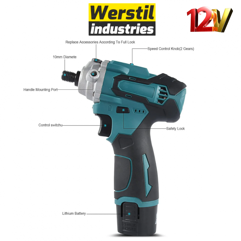 Акумулаторна Полирмашина 12V WERSTIL 125мм Машина за Полиране Безжична с 2 Батерии