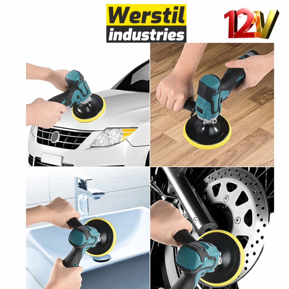 Акумулаторна Полирмашина 12V WERSTIL 125мм Машина за Полиране Безжична с 2 Батерии