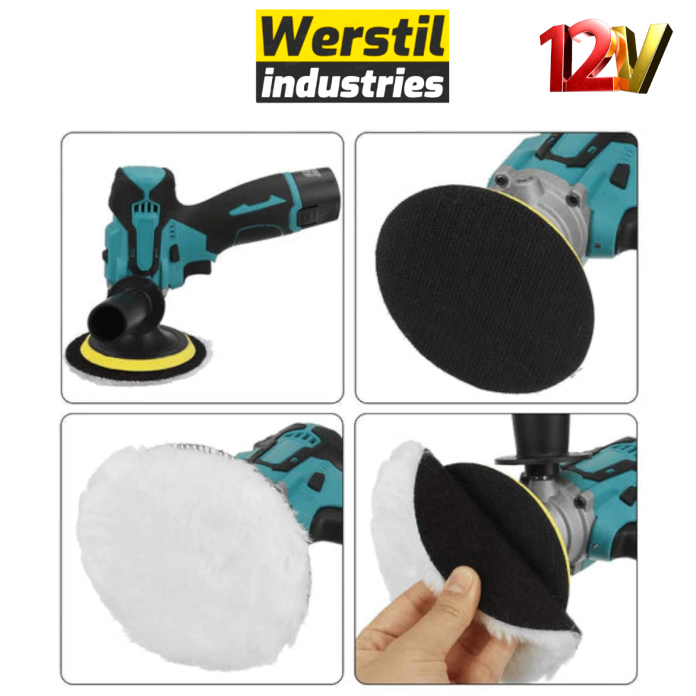 Акумулаторна Полирмашина 12V WERSTIL 125мм Машина за Полиране Безжична с 2 Батерии