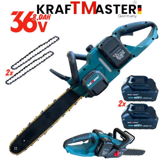 Акумулаторен Верижен Трион Резачка 40см за Дърва KRAFTMASTER 2 Батерии и Зарядно Устройство