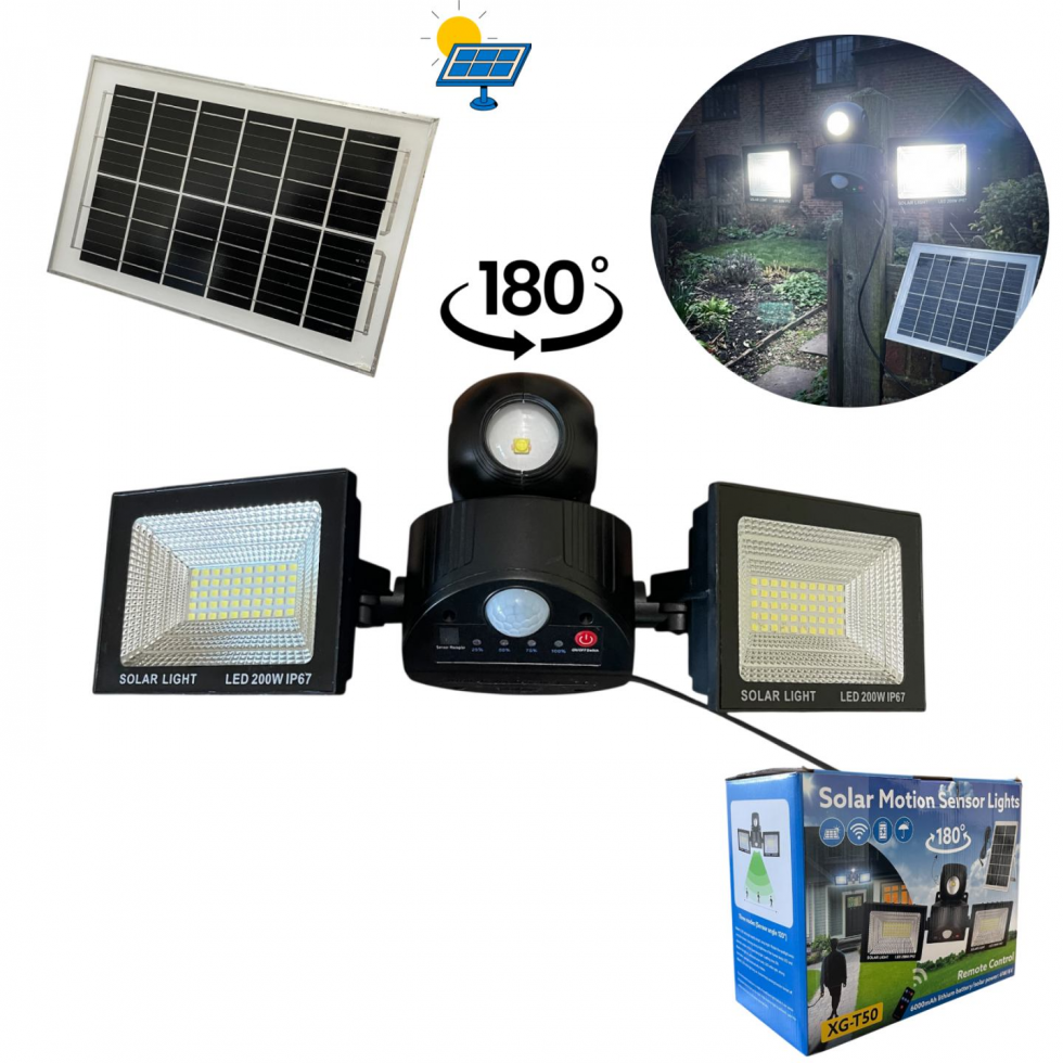 Тройна Соларна LED Лампа с Датчик за движение и дистанционно управление XG-T50