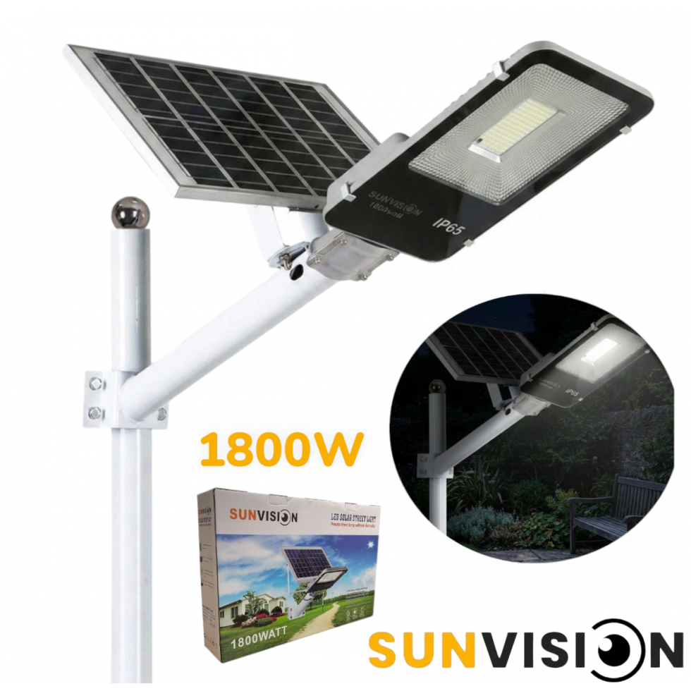 Улична соларна лампа с панел и стойка 1800W SUNVISION Улична соларна лампа с панел и стойка 1800W SUNVISION