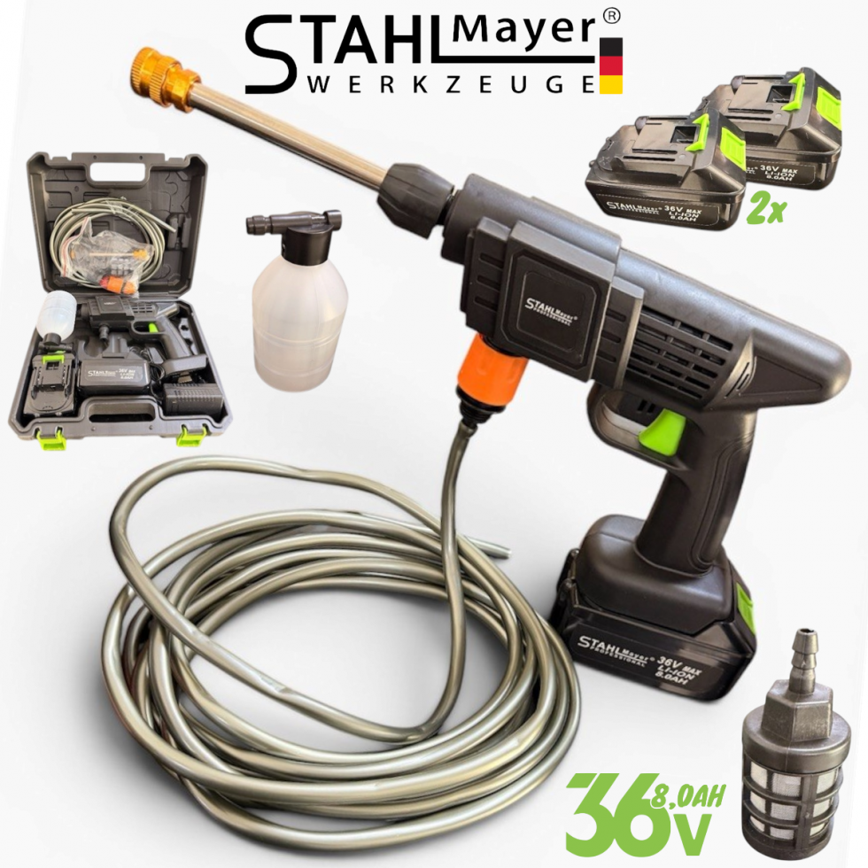 Водоструйка Акумулаторна Безжична STAHLMAYER BLACK в Куфар 2 Батерии 36V 8AH и Зарядно Пръскачка