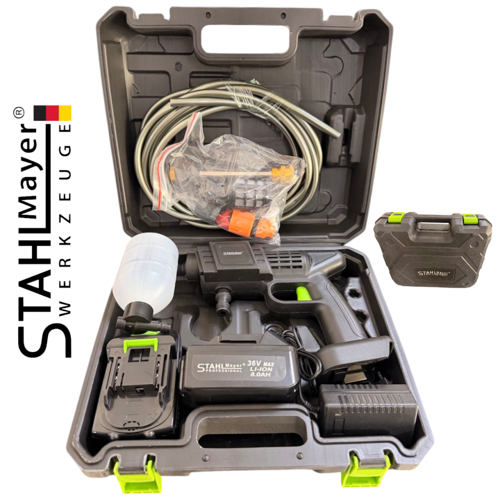 Водоструйка Акумулаторна Безжична STAHLMAYER BLACK в Куфар 2 Батерии 36V 8AH и Зарядно Пръскачка