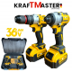Комплект 2в1 Акумулаторен Импакт и Винтоверт 36V 8Ah KRAFTMASTER Жълт 2 Батерии в КУФАР 