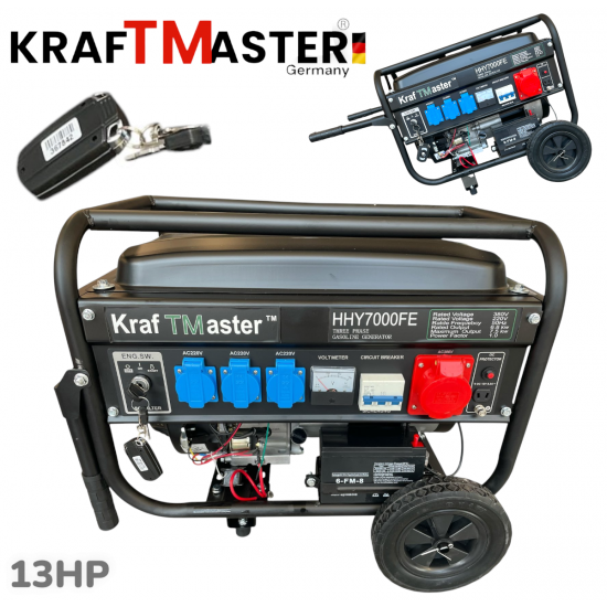 Четиритактов Генератор с Колела и Дистанционно 7.5kW KRAFT MASTER 13к.с 220V 380V 12V