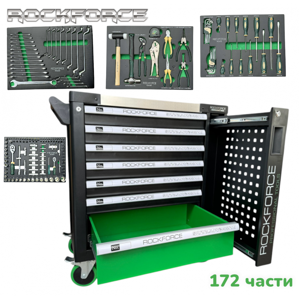 Подемник Монофазен и Шкаф с Инструменти 172 части 7 Чекмеджета ROCKFORCE 3 тона H30M Професионален Подемник