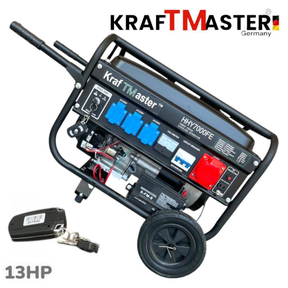 Четиритактов Генератор с Колела и Дистанционно 7.5kW KRAFT MASTER 13к.с 220V 380V 12V
