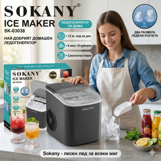 Ледогенератор 12кг лед SOKANY SK-03038 Машина за лед Ледогенератор 12кг лед SOKANY SK-03038 Машина за лед
