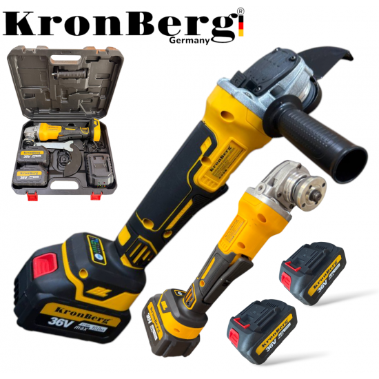 Безчетков Акумулаторен Ъглошлайф Безжичен KRONBERG 125мм 36V 10Ah 2 Батерии и Зарядно Устройство в Куфар 