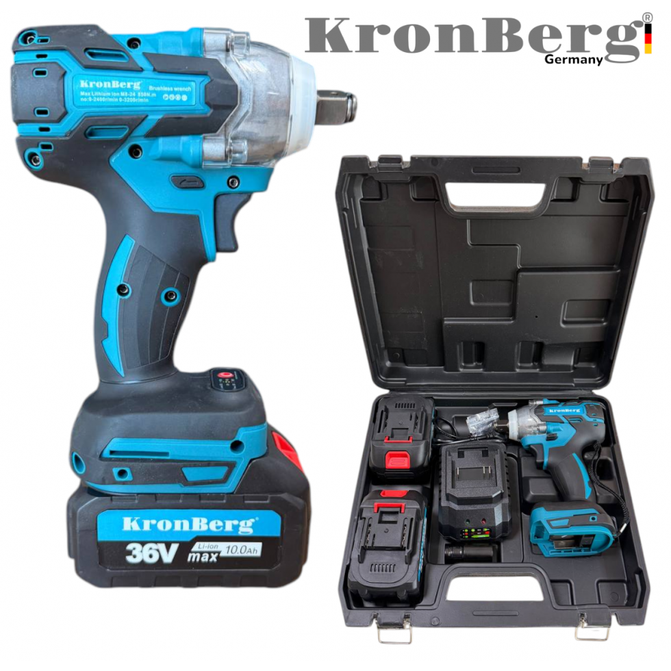 Акумулаторен Гайковерт Ударен Комбиниран Импакт 36V 10AH 850Nm KRONBERG 2 Батерии Зарядно Устройство и Куфар Акумулаторен Гайковерт Ударен Комбиниран Импакт 36V 10AH 850Nm KRONBERG 2 Батерии Зарядно Устройство и Куфар