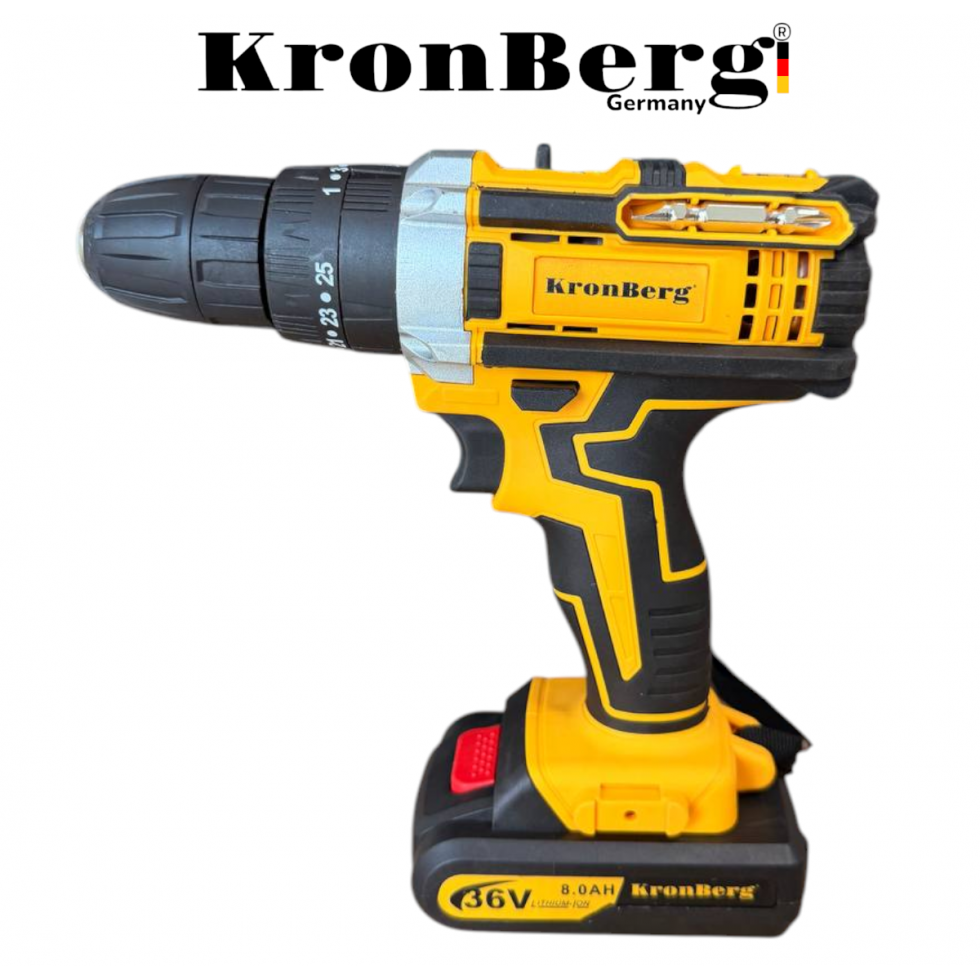 Акумулаторен Безчетков Ударен Винтоверт (Бормашина) KRONBERG 36V 8AH 2 Батерии и Зарядно в Куфар Акумулаторен Безчетков Ударен Винтоверт (Бормашина) KRONBERG 36V 8AH 2 Батерии и Зарядно в Куфар