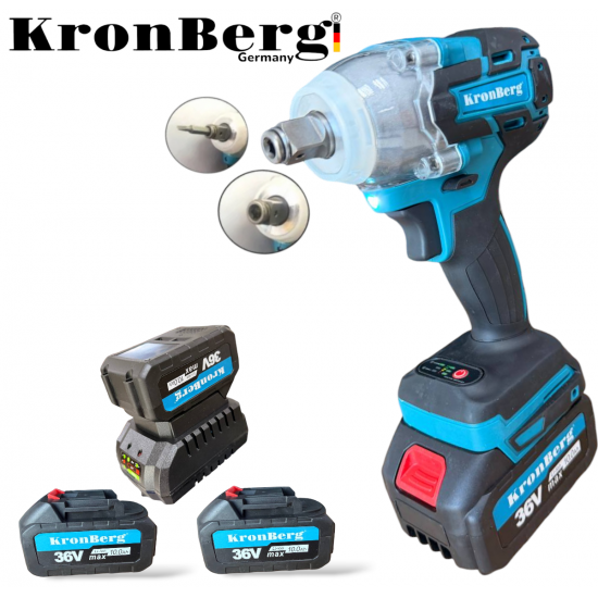 Акумулаторен Безчетков Ударен Гайковерт / Импакт Комбиниран KRONBERG 36V 10AH 850Nm + 40 части инструменти Акумулаторен Безчетков Ударен Гайковерт / Импакт Комбиниран KRONBERG 36V 10AH 850Nm + 40 части инструменти
