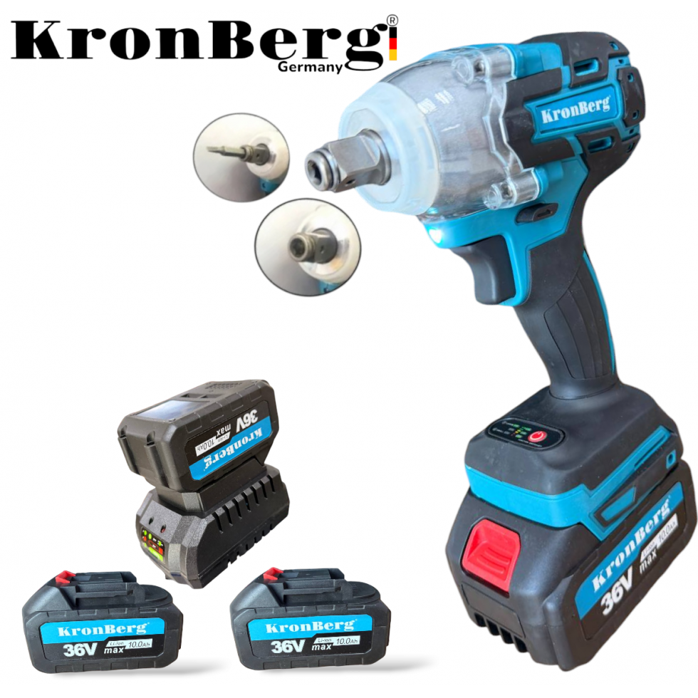 Акумулаторен Безчетков Ударен Гайковерт / Импакт Комбиниран KRONBERG 36V 10AH 850Nm + 40 части инструменти Акумулаторен Безчетков Ударен Гайковерт / Импакт Комбиниран KRONBERG 36V 10AH 850Nm + 40 части инструменти
