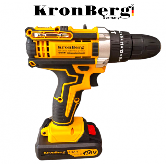 Акумулаторен Безчетков Ударен Винтоверт (Бормашина) KRONBERG 36V 8AH 2 Батерии и Зарядно в Куфар