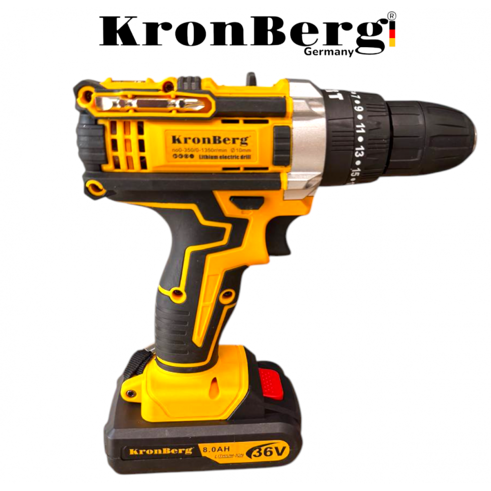 Акумулаторен Безчетков Ударен Винтоверт (Бормашина) KRONBERG 36V 8AH 2 Батерии и Зарядно в Куфар Акумулаторен Безчетков Ударен Винтоверт (Бормашина) KRONBERG 36V 8AH 2 Батерии и Зарядно в Куфар
