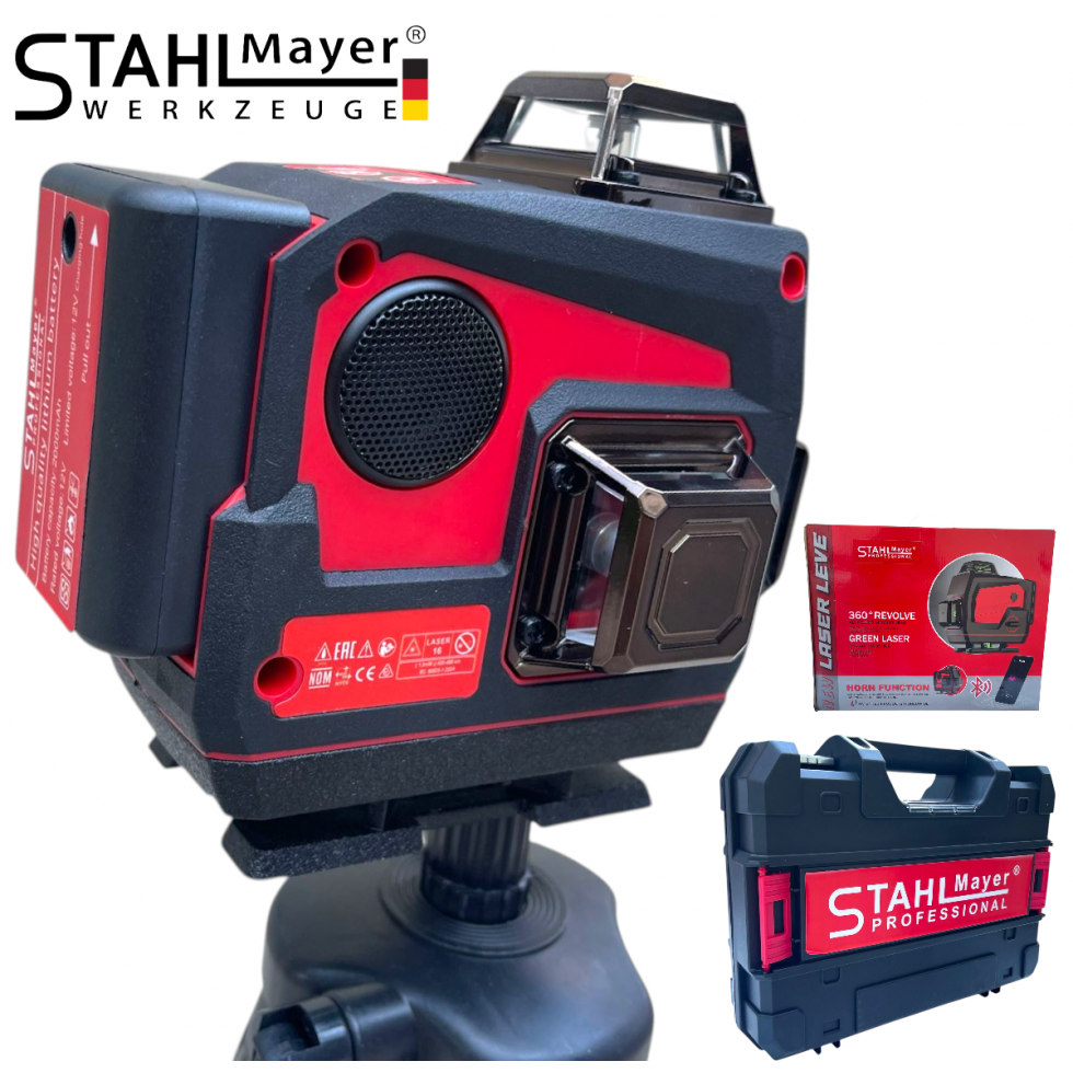 Лазерен Нивелир 4D 16 линии 360° Зелен Лазер с Bluetooth Високоговорител STAHLMAYER Professional Блутут Музика Лазерен Нивелир 4D 16 линии 360° Зелен Лазер с Bluetooth Високоговорител STAHLMAYER Professional Блутут Музика