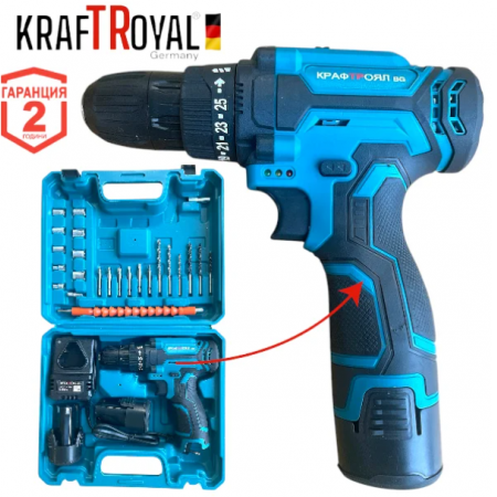 Акумулаторен винтоверт KRAFTROYAL 24V + вложки и удължение