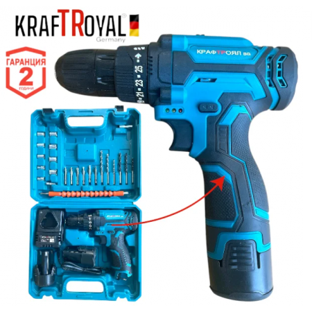Акумулаторен винтоверт KRAFTROYAL 24V + вложки и удължение