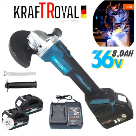 Безчетков Ъглошлайф акумулаторен Kraft 36V + 2 Батерии 8Ah и Зарядно с Куфар