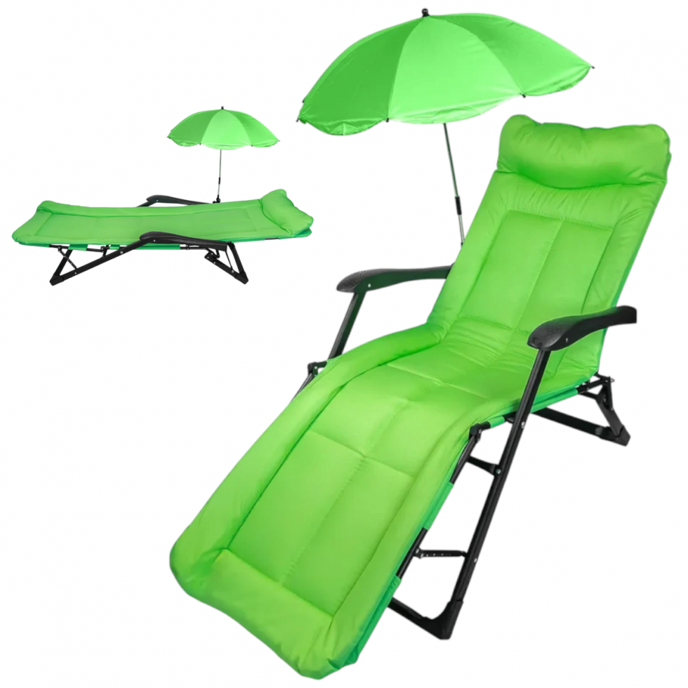 Сгъваем Стол Шезлонг с Чадър до 200кг Зелен