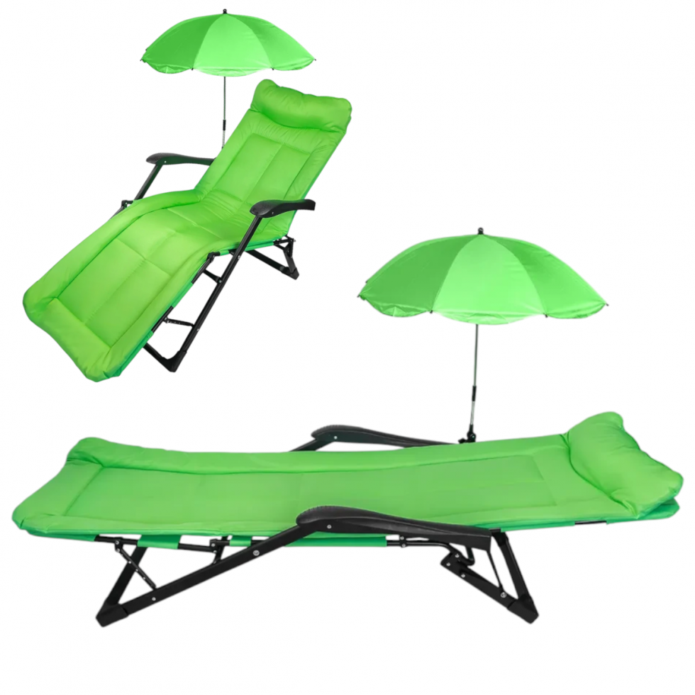 Сгъваем Стол Шезлонг с Чадър до 200кг Зелен