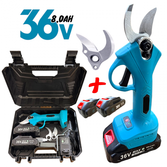 Акумулаторна Ножица + Подарък Резервен Нож Лозарска за Клони 36V 8.0AH 33мм 2 Батерии Безжична