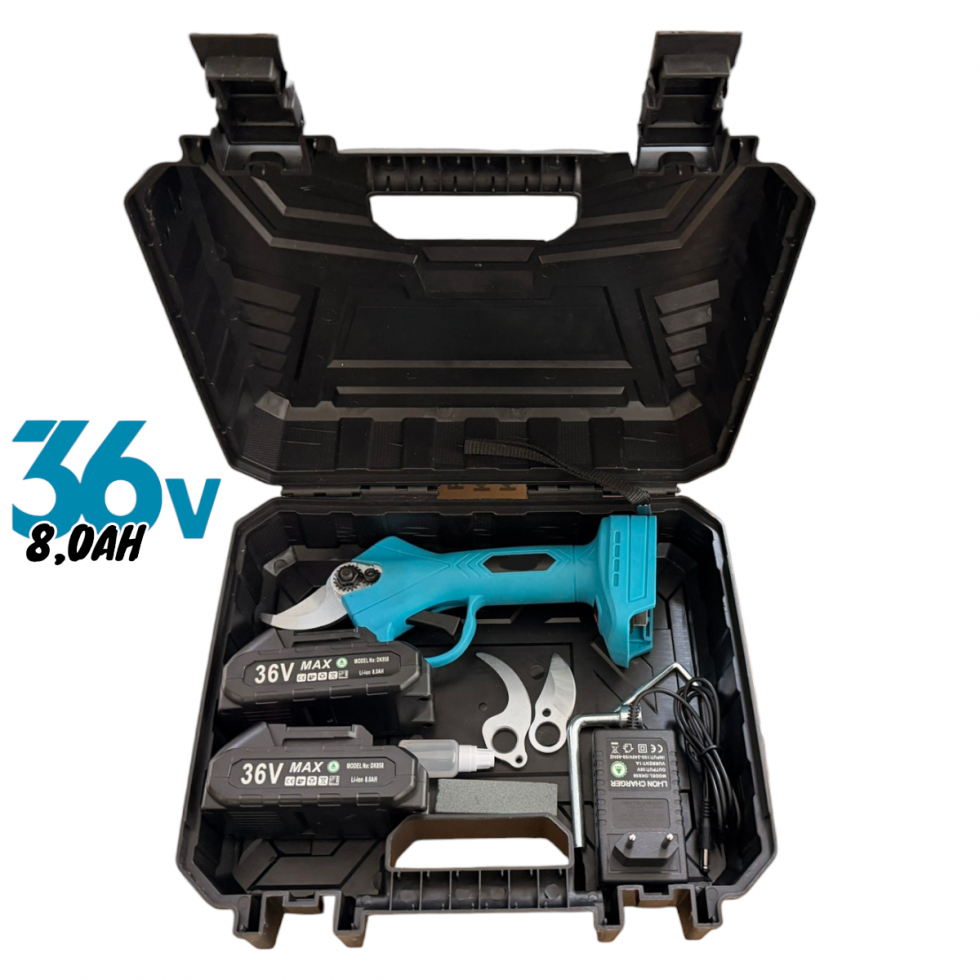 Акумулаторна Ножица + Подарък Резервен Нож Лозарска за Клони 36V 8.0AH 33мм 2 Батерии Безжична
