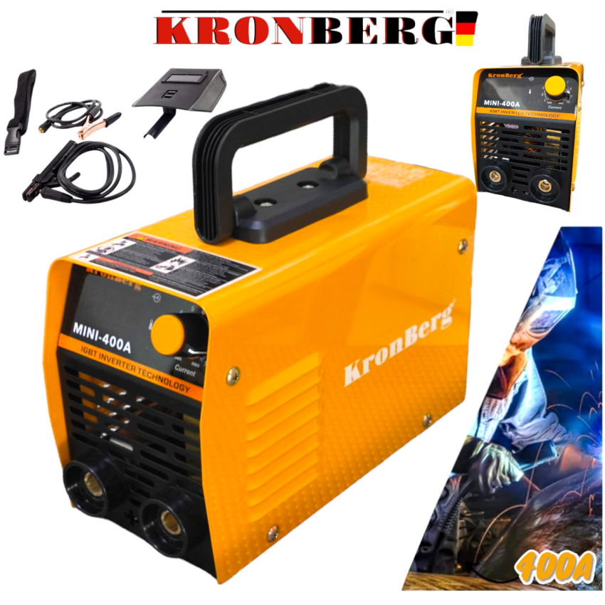 Инверторен Електрожен 400А KRONBERG Заваръчен Апарат със Дисплей + Подарък Соларна Маска (Шлем)