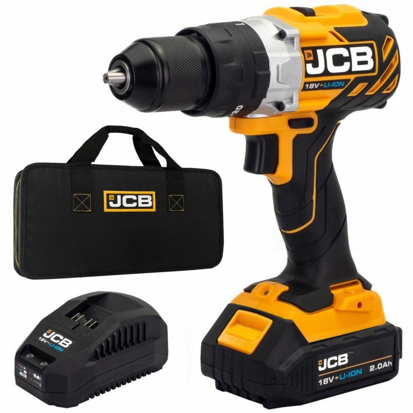 Акумулаторен Безчетков Ударно Пробивен Винтоверт JCB 18BLCD-2XB-E 65 Nm 18V 2.0Ah Бормашина с батерия и зарядно Акумулаторен Безчетков Ударно Пробивен Винтоверт JCB 18BLCD-2XB-E 65 Nm 18V 2.0Ah Бормашина с батерия и зарядно