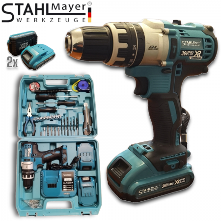 Акумулаторен Ударен Винтоверт Безчетков 36V 8,0AH STAHLMAYER XR BL MOTOR+ 40 части Инструменти Безжичен ( бормашина )