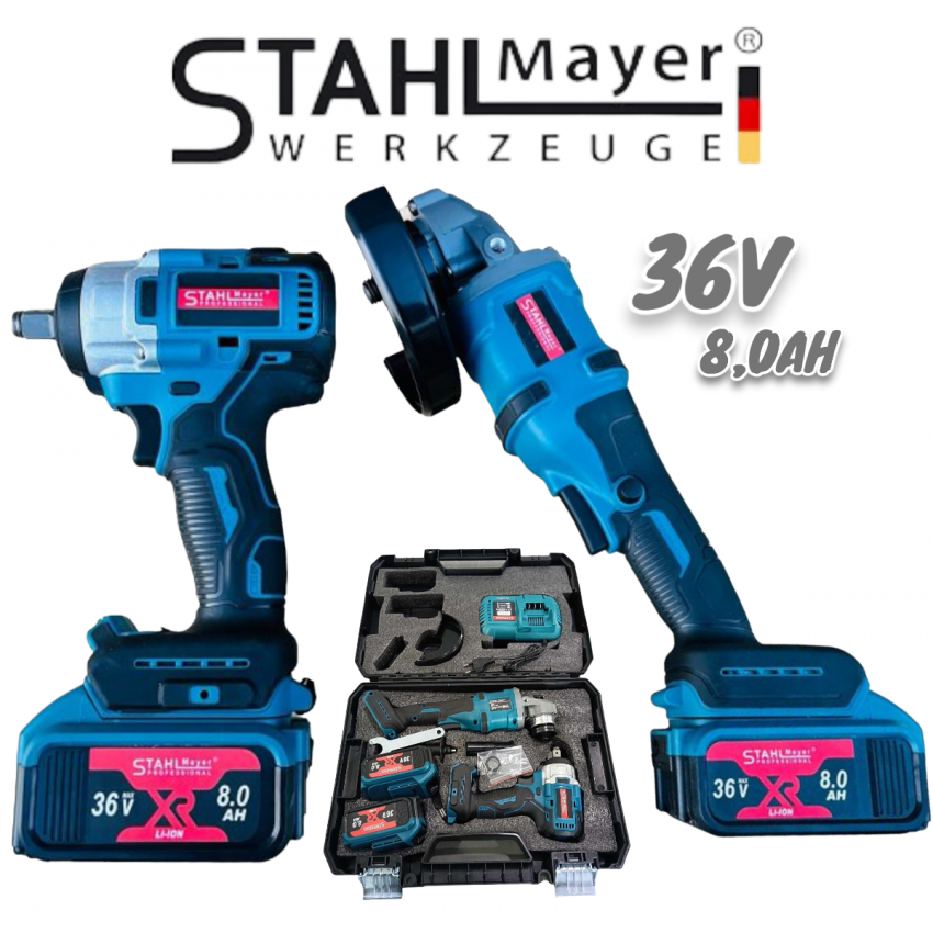 Комплект акумулаторен ъглошлайф и гайковерт 36V 8Ah StahlMayer Комплект акумулаторен ъглошлайф и гайковерт 36V 8Ah StahlMayer