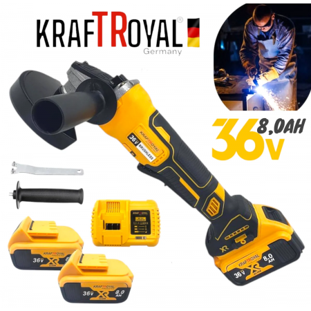 Акумулаторен ъглошлайф Kraft 36V 8,0 Ah + 2 батерии зарядно и куфар