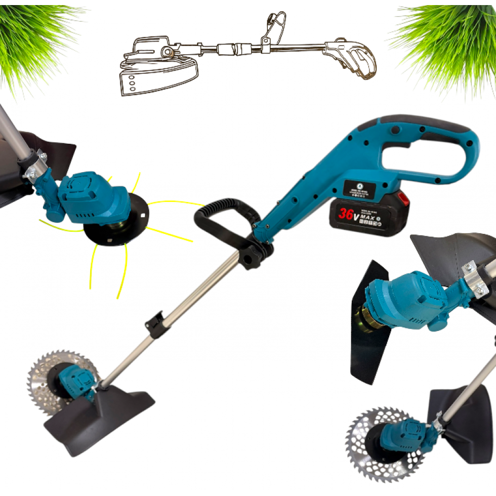 Акумулаторен Тример за Трева с Корда 36V 8,0AH с 2 батерии Професионален Храсторез Косачка за Храсти