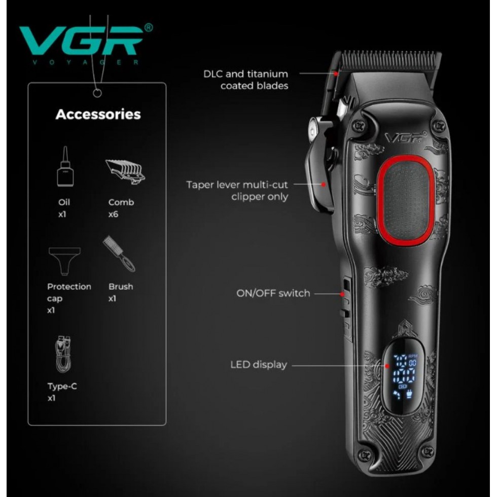 Професионална Машинка за Подстригване VGR V-016 за Коса и Брада Метален Корпус BLDC Мотор Машинка