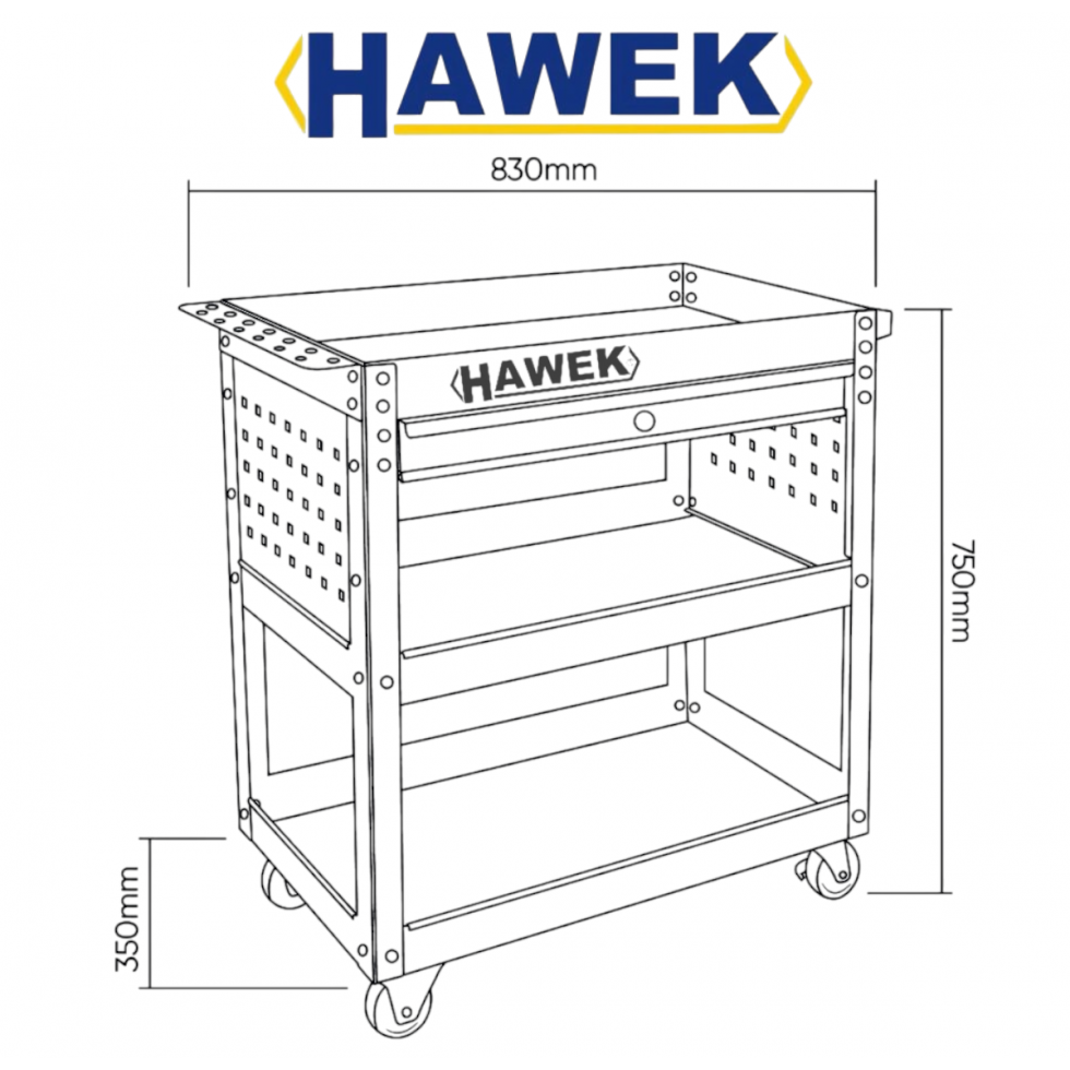 Инструментална Количка HAWEK с 3 Рафта и 1 Чекмедже Количка за Инструменти HW-1191