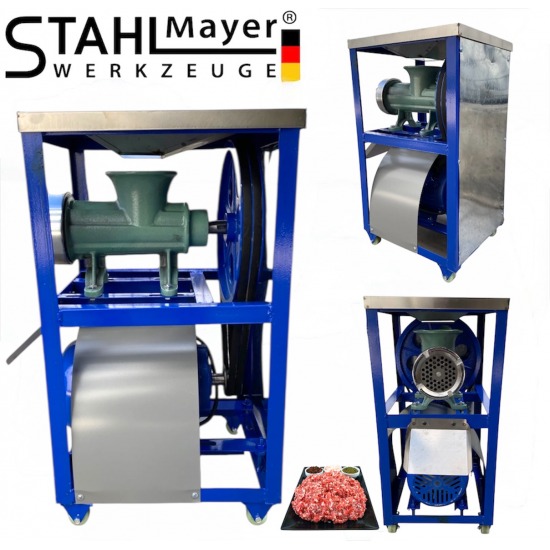 Професионална Чугунена Месомелачка Румънска №32 с Електромотор 1.5кв с двоен ремък плот от неръждавейка