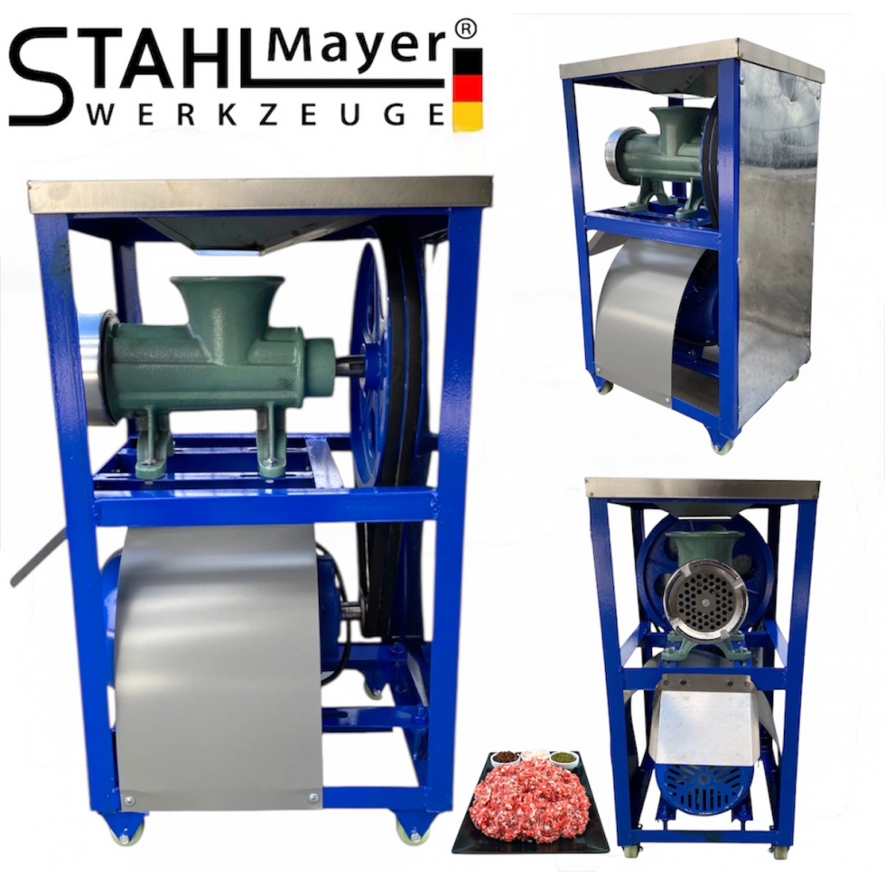 Професионална Чугунена Месомелачка Румънска №32 с Електромотор 1.5кв с двоен ремък плот от неръждавейка