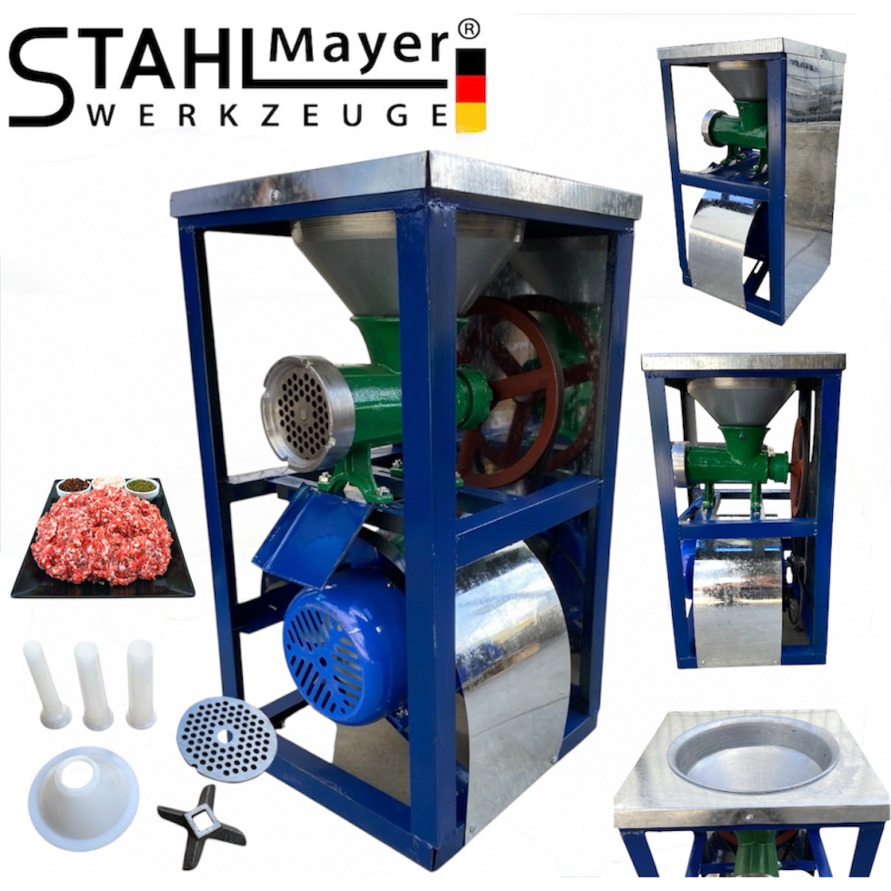 Електромотор с Месомелачка Чугунена Румънска №32 1.5кв 1500об. и метална фуния + плот