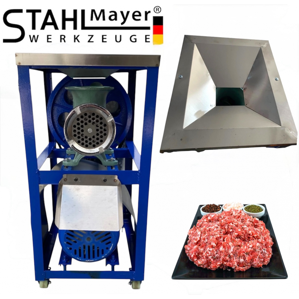 Професионална Чугунена Месомелачка Румънска №32 с Електромотор 1.5кв с двоен ремък плот от неръждавейка