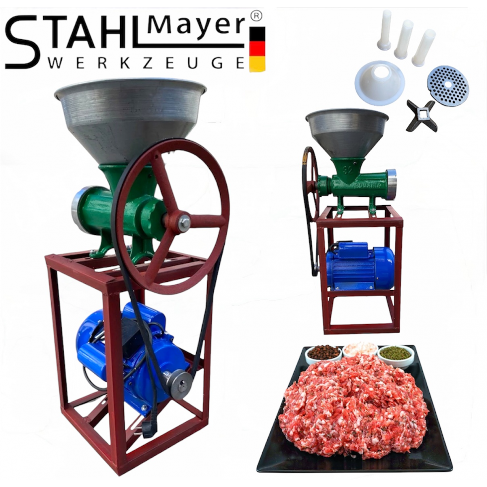 Месомелачка Чугун Румънска №32 с Електромотор 1.5kW 1500об. и Метална фуния