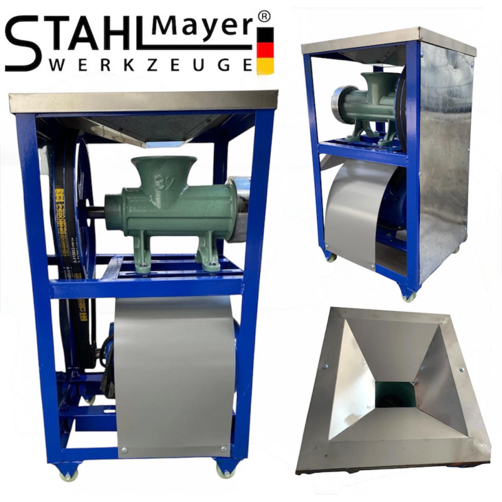 Професионална Чугунена Месомелачка Румънска №32 с Електромотор 1.5кв с двоен ремък плот от неръждавейка